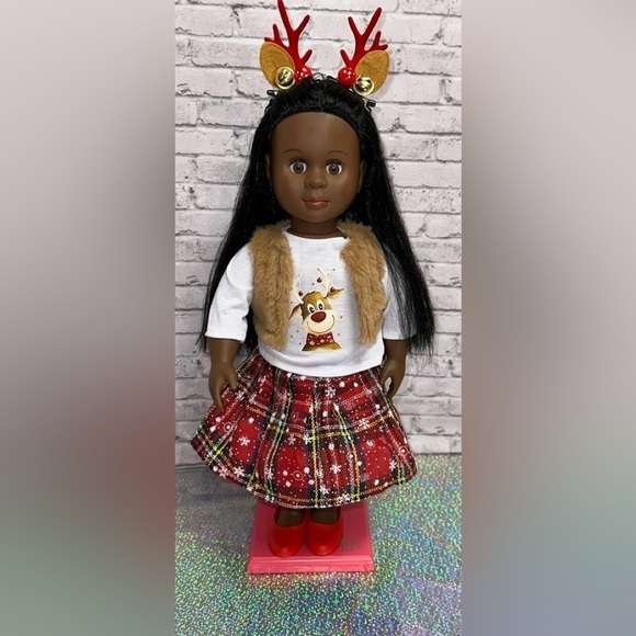 Our Generation 18" Doll by Battat Black Hair Brown Eyes Christmas Outfit Shoes - Picture 1 of 15